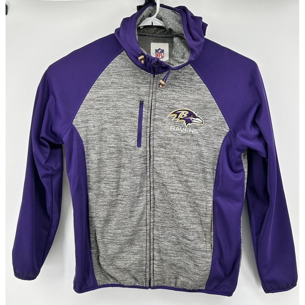 Baltimore Ravens NFL Long Sleeve‎ Full Zip Hooded Jacket Gray Purple Men's Large
